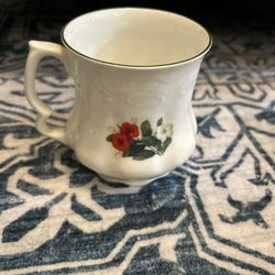 David Michael Staffordshire England Bone China Coffee Tea Cup w Red Floral