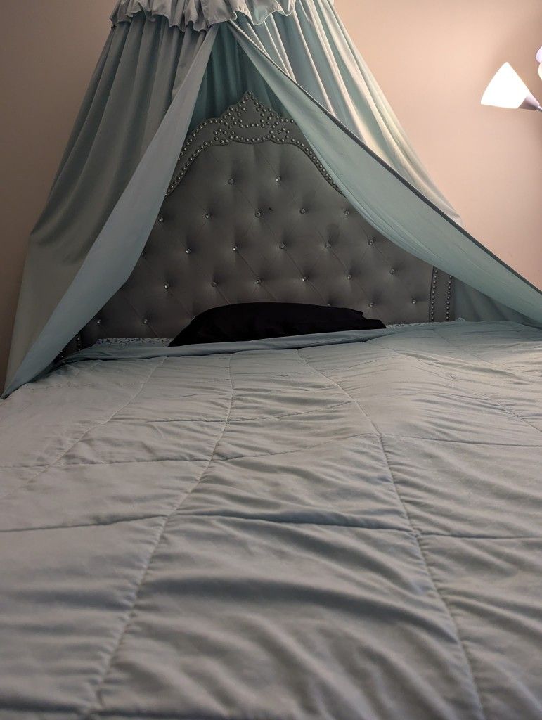 Queen Sized Bed With Rhinestone Tufted Frame 