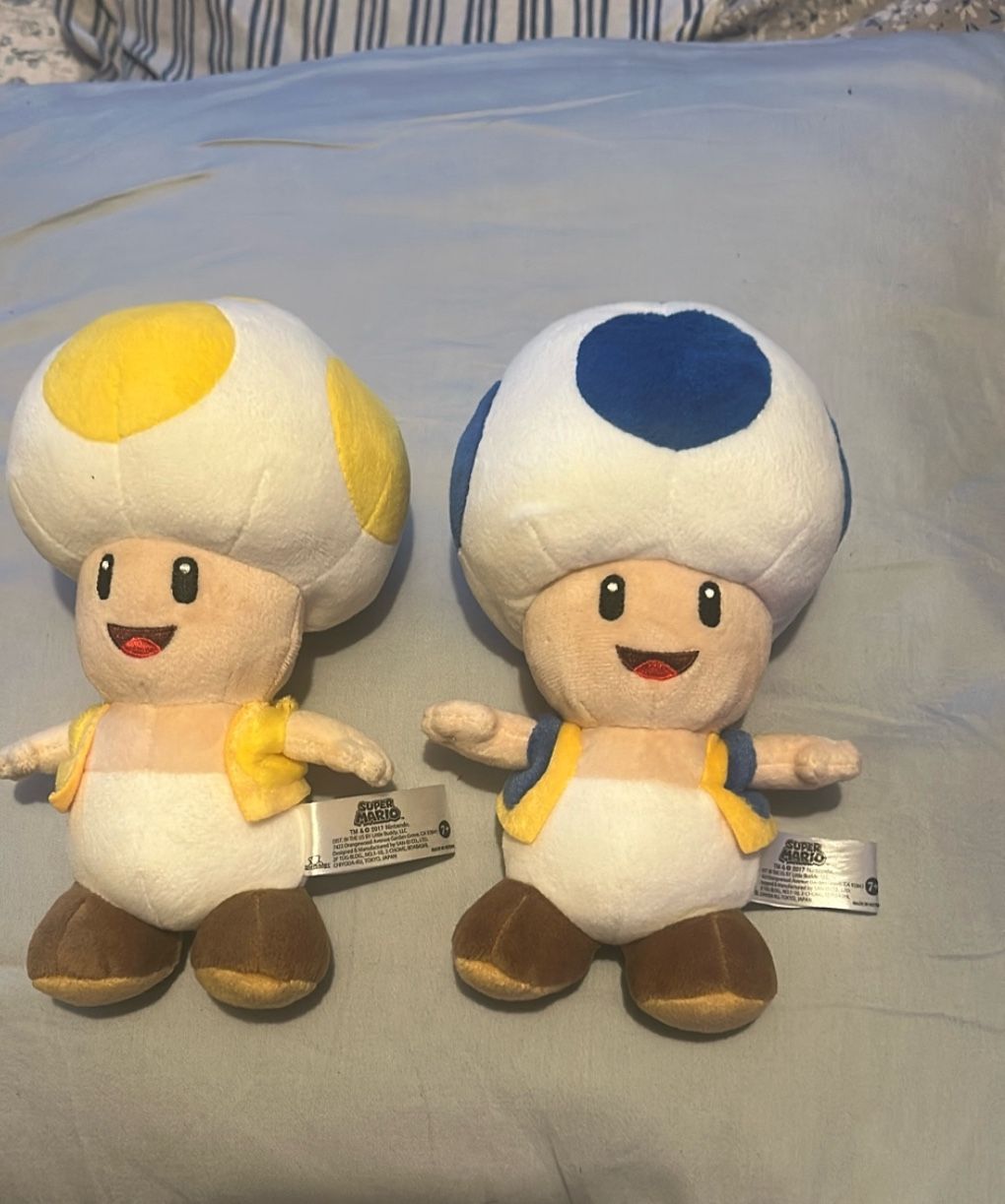 Yellow Toad And Blue Toad Plush Stuff Animals