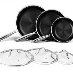Nonstick Titanium Ceramics Stainless Steel Frying Pan Set, 6 Pieces