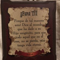 BIBLE SPANISH SMALL WOODEN PLAQUE JOHN 3:16!!!