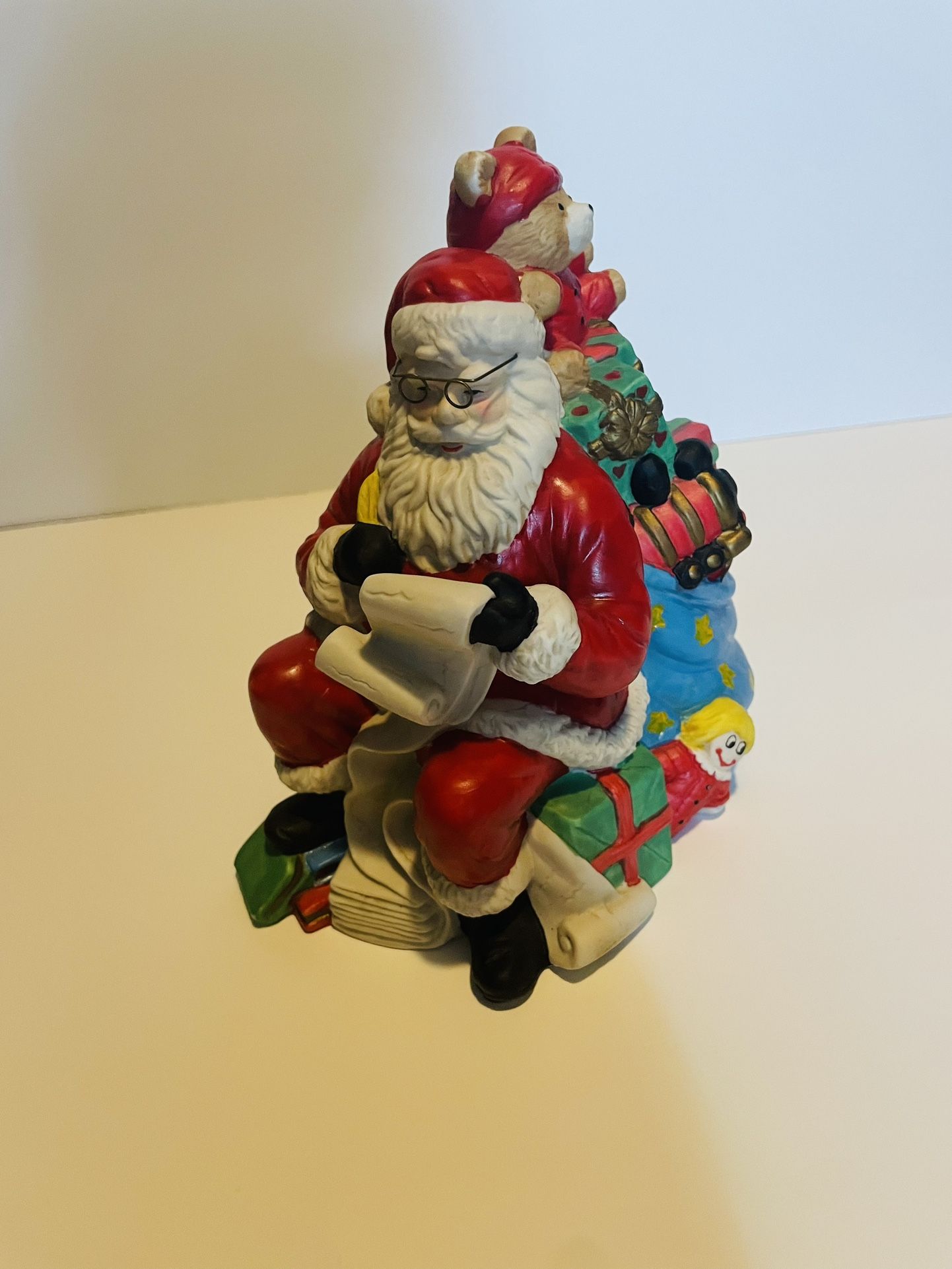 Vintage Ceramic Santa w/ List + Bag of Toys Music Box Sankyo Japan The Quirky Cat