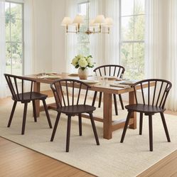18''H Farmhouse Wood Dining Chairs with Semicircular Backrest, Brown (Set of 4)