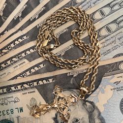 3mm 18" 14kt Gold rope chain & inri pendant (Read description)