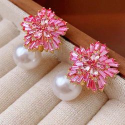 Pink Stone Pearl Earrings !!!!! 