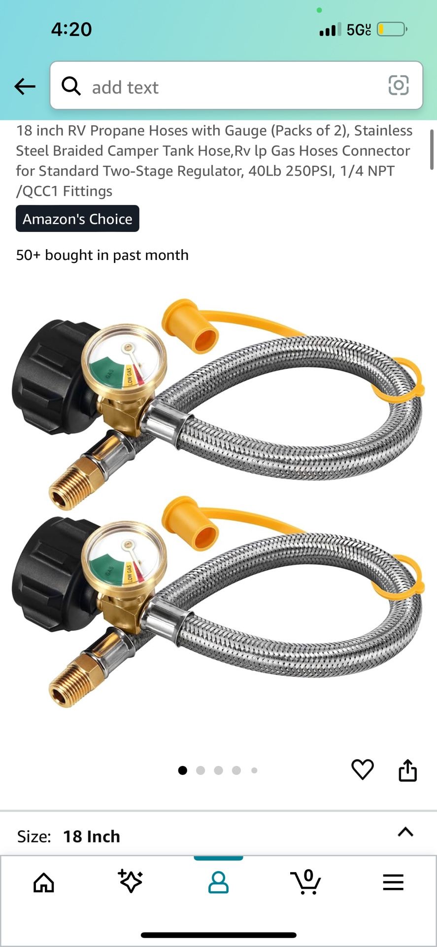 Gas pipe 18 in hose size 1/4 inch