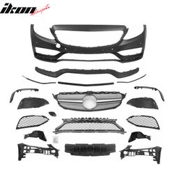 Fits 2015–2021 Benz C-Class W205 C63 Style Front Bumper Cover Kit W/ Silver Grille