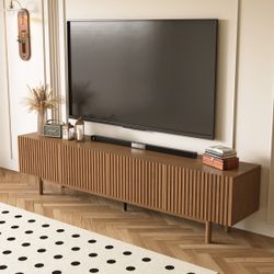 (New in box) 86.61" Fluted Media Console Tv Stand With Layered Storage & Wood Legs