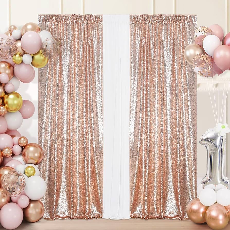 Rose Gold Sequin Curtains Set Of 2. 2x8ft Baby Shower Party Birthday