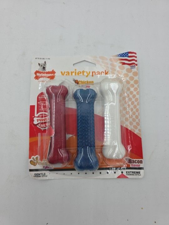 Nylabone Original Bone Power Chew Toy Value Pack for Dogs, Durable Dog Toys for Aggressive Chewers, Long Lasting Chicken, Bacon, and Peanut Butter Fla