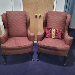 Set Of Burgandy Wingback Chairs