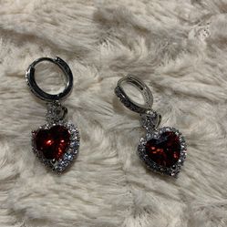 925 Sterling Silver Plated Red Heart Earrings 