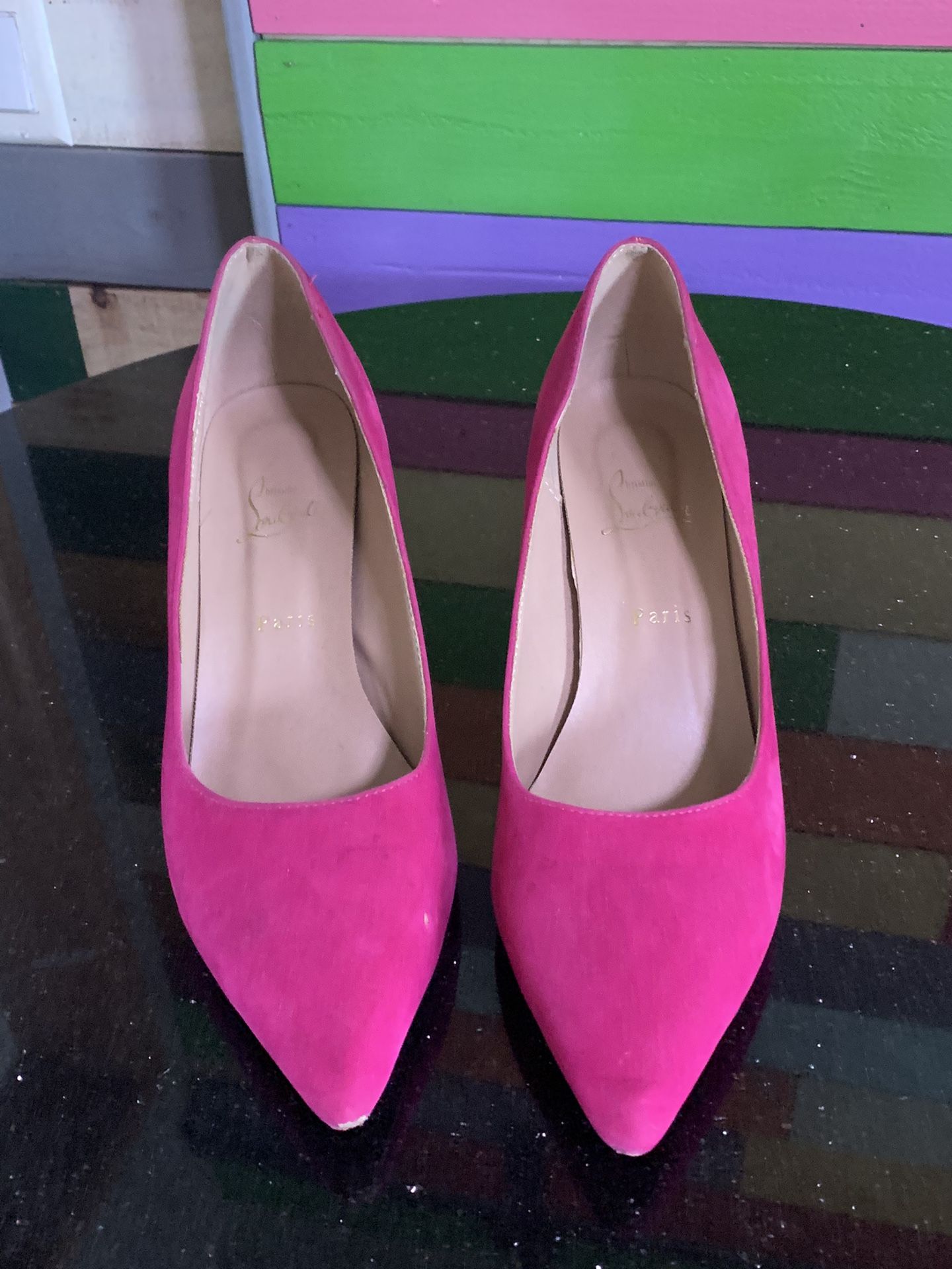 Red Bottom Pink Suede Heels