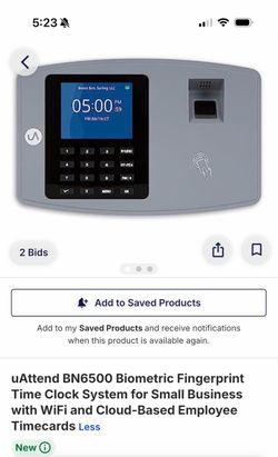 uAttend BN6500 Biometric Fingerprint Time Clock