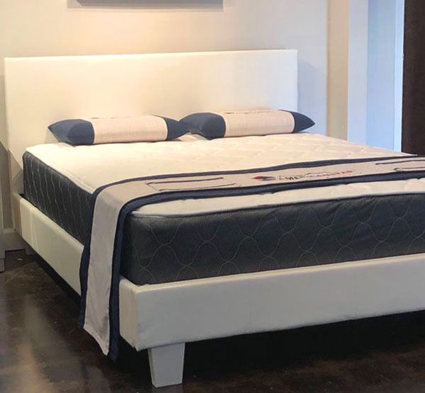 Full size white platform bed with mattress and free delivery $279