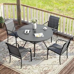 VICLLAX 5 Pieces Patio Dining Set for 4, Outdoor Furniture Set Includes 40.7" Round Patio Table and 4 Patio Stackable Chairs, Grey Tabletop and Grey F