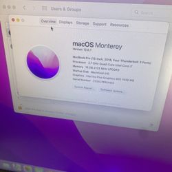 2018 Touchbar i7 16gb 500 Ssd Bad Display Includes External Monitor