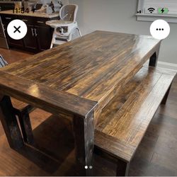 Solid Wood Table With Benches & Chairs