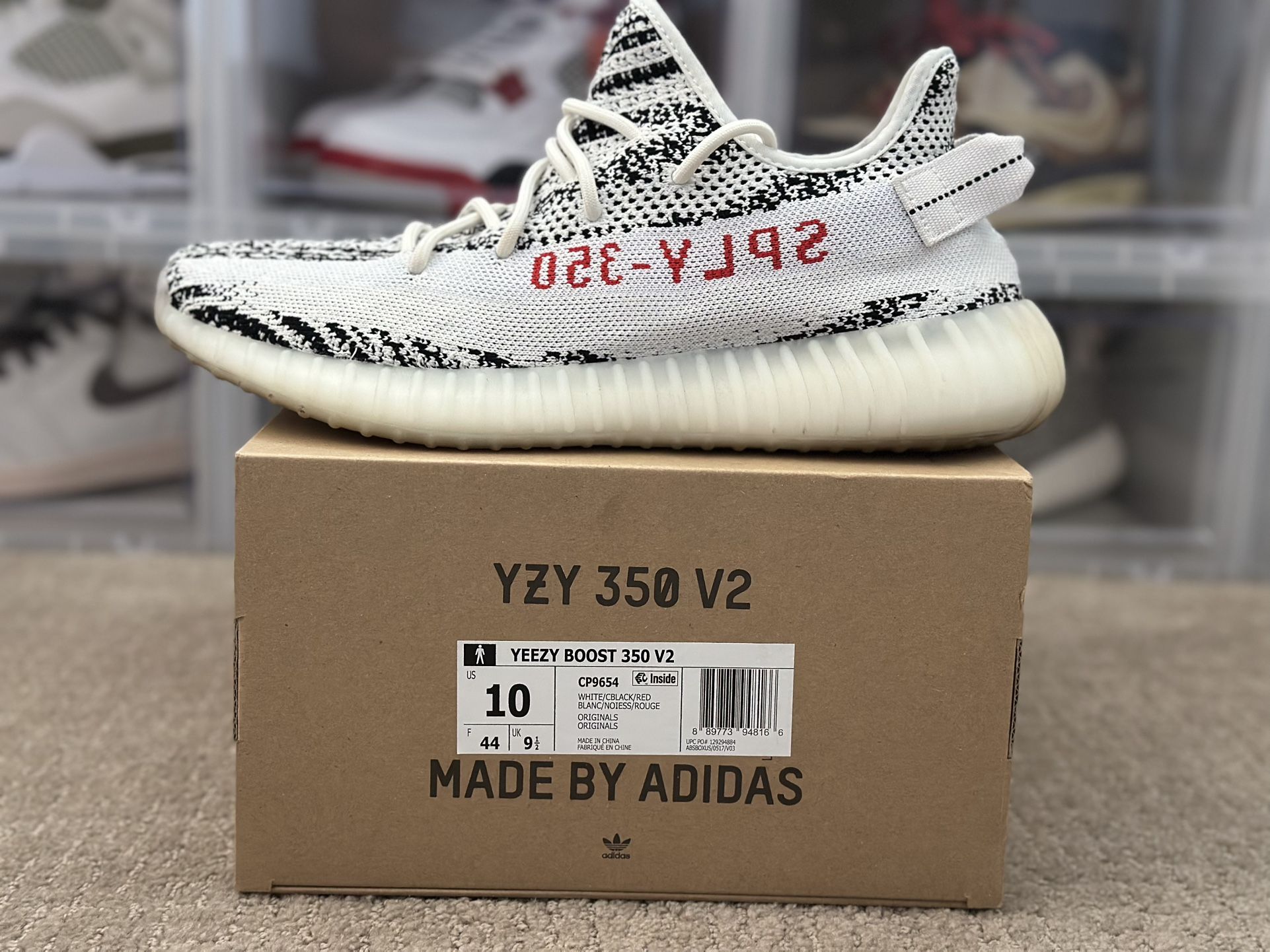 (USED) Size 10 - Yeezy Boost 350 V2 Zebra - $220