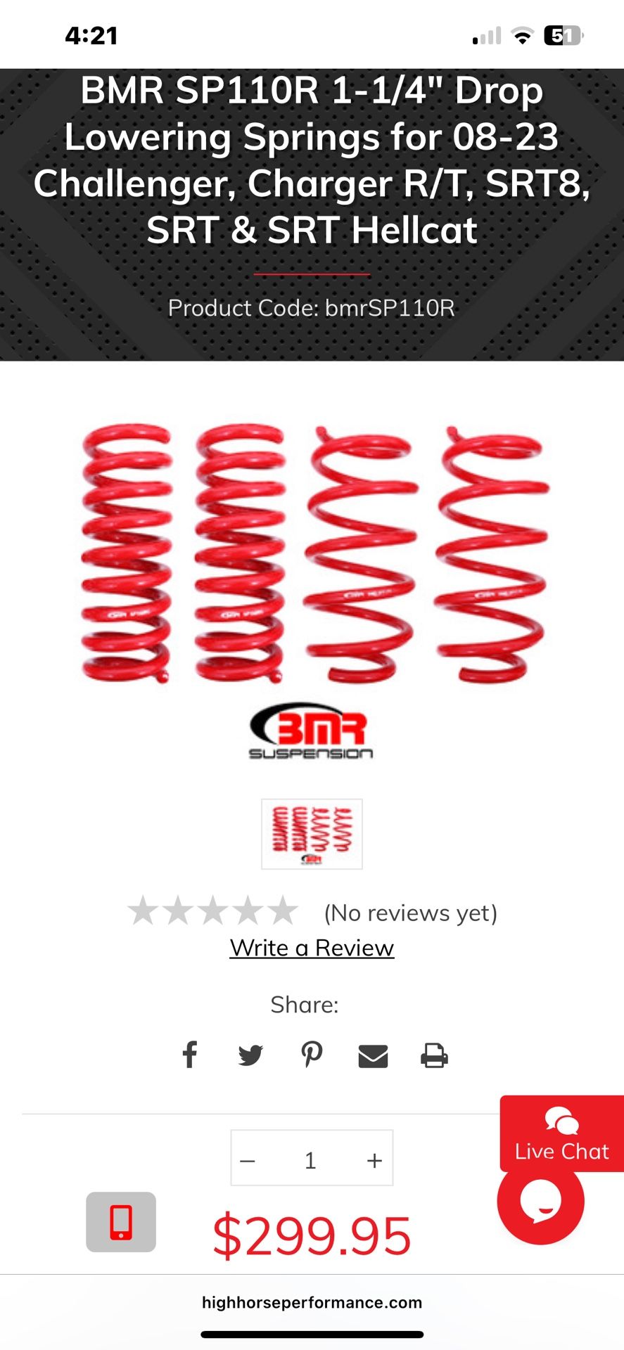 Dodge Challenger/charger Lowering Springs
