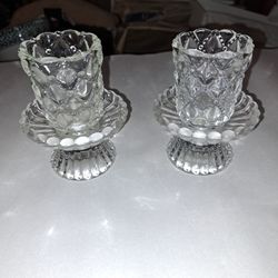 Beautiful clear glass pair of Partylite candle holders. Set of 2 