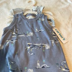 Baby Boy Carters 3 pc Set Striped & ocean Tanks Short. size 9 months