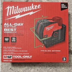 Milwaukee
M12 12-Volt Lithium-Ion Cordless Green 125 ft. Cross Line and Plumb Points Laser Level (Tool-Only)