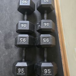 90lb, 95lb, 100lb Metal Hex Dumbbells--