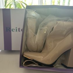 Women’s Mid Calf Boots Chunky High Heel Square Toe Size 8 