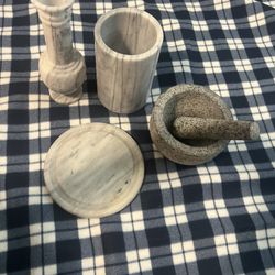 If Listing Is Up, It’s Available-‘Marble’ Style Vase, Tray, & Utensil Holder And Granite Mortar & Pestle