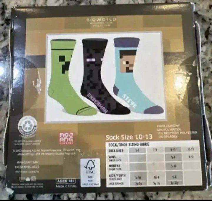 Minecraft 3 Pair Mens Crew Socks Size 10-13... CHECK OUT MY PAGE FOR MORE ITEMS