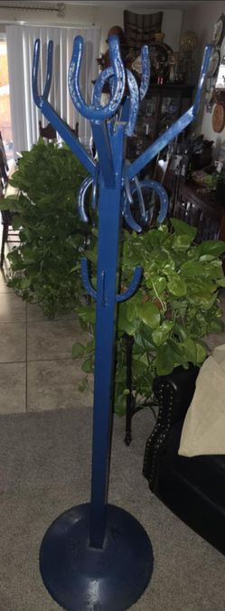 Blue Horseshoe Coat Rack Stand