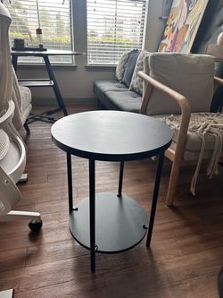Black Round 2-Tier Metal End Side Table for Indoor Living Room