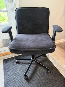 Brand New Black Fabric Wide Seat Criss Cross Office/Vanity Chair w/Flip Back Height Adjustable Arms
