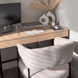 Wood Desk with Drawers and Charging Station 