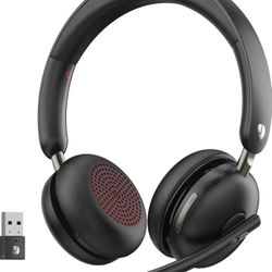 Bluetooth 5.3 Headset, Wireless Headset with Mic for Work (AI Noise Cancelling), Wireless Headphones with Mic & USB Dongle, 65H & Mute Function, Fit f