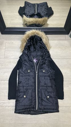 Y2K 2000s Chillipop Puffer Sweater With Fur Hood & Knitted Sleeves