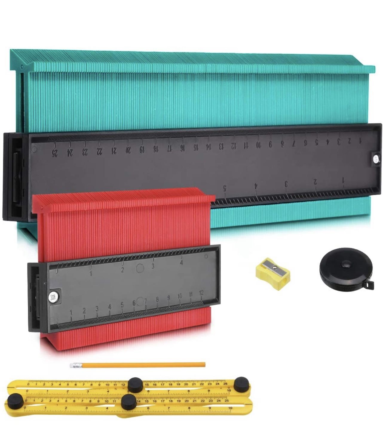 Shape Contour Gauge Duplicator 5-inch and 10-inch Profile Gauge Contour Duplications Copy Tool Measuring Ruler Set with Multi Accessories for Corners