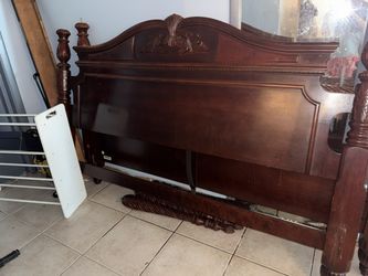 King Size Dark Wood Headboard + Bed Frame Pieces – Pickup ASAP