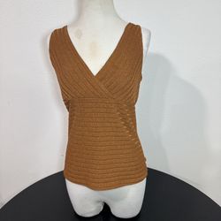 Y2K Brown Ribbed V Neck Tank Top | Fitted Stretch Knit