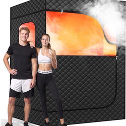  2 Person Portable Steam Sauna for Home, 1 or 2 Person Full Body Home Spa with 2 Foldable Chairs,9 Levels of Sauna Box with Remote Control, (Black, La