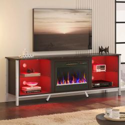 Bestier 70" Modern TV Stand with Electric Fireplace and LED Lights, Gaming Entertainment Center with Cabinet and Large Storage in Living Room