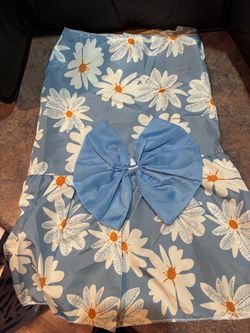 Beautiful Blue Flowered Dog Dress with Bow. Size Medium. Snap closer