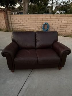 Brown Leather Loveseat Sofa
