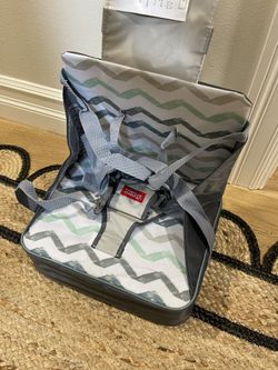 Nuby Easy Go Booster Seat - Travel Booster Seat for Babies and Toddlers - Holds Up to 35 Pounds - 9+ Months - Gray Chevron
