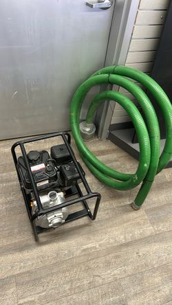 Gas-Powered Water Pump with Green Suction Hose