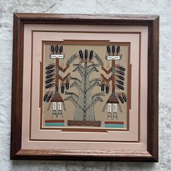 Vintage Framed Navajo Sand Painting - Corn Dance by Navajo artist Mike Thomas MT