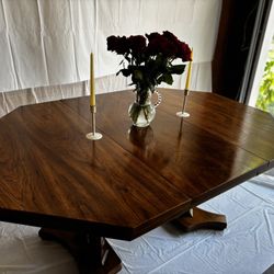 Refurbished Solid Wood Dining Table W: Leaf