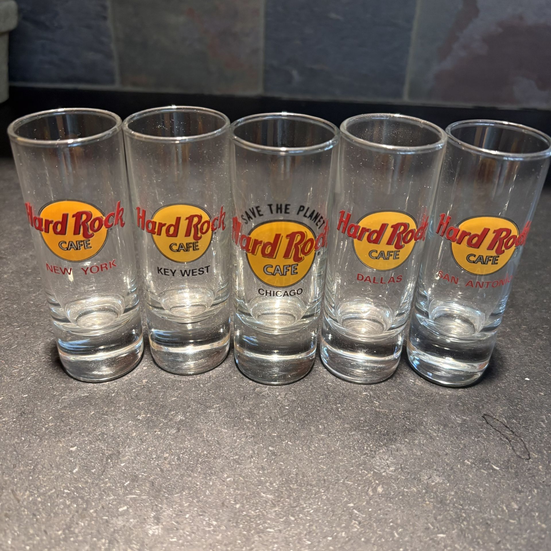 Hard Rock Cafe Shot Glass Set Of 5