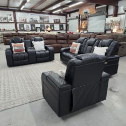Black Power RECLINING Leather Couch Set For Sale With 🚛 SAME DAY DELIVERY 🚚